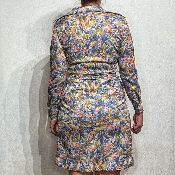 First Edition Multicolor Watercolor 70's Dagger Point Collar Midi Dress Sz 8 - Picture 9 of 11